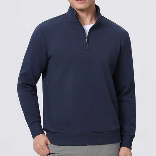 SOLARAYS Dual-Layer Jacquard Half-Zip Sweater